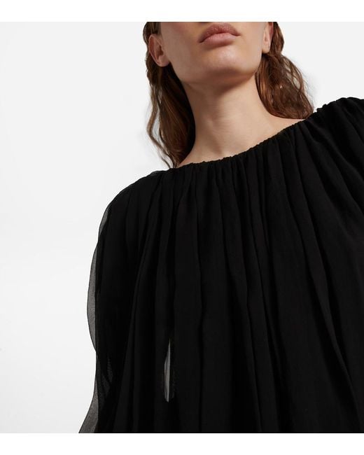 Rick Owens Black Gathered Silk Chiffon Top