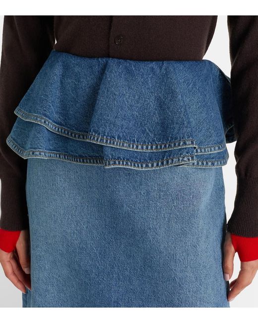 Plan C Blue Peplum Denim Midi Skirt