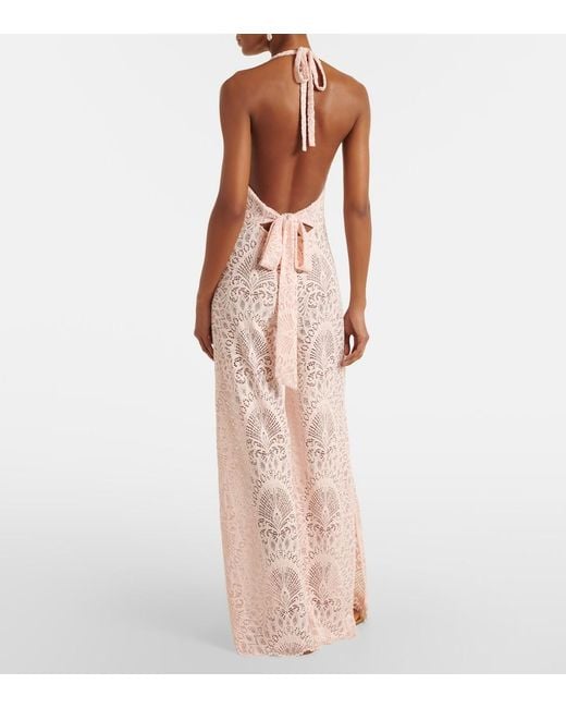 Alexandra Miro Pink Irena Halterneck Lace Jumpsuit