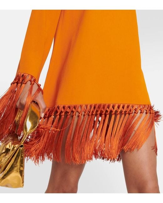 ‎Taller Marmo Orange Claudia Fringed Crepe Mini Dress