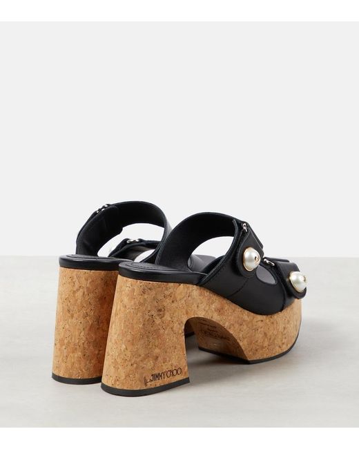 Jimmy Choo Black Fayence Leather Platform Mules