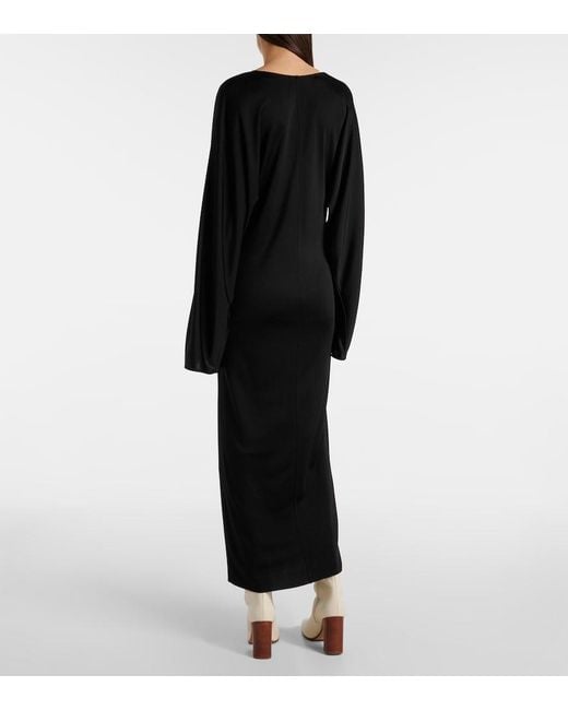 Khaite Black Jersey Plunging V-Neck Maxi Dress