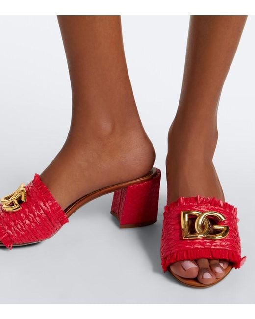 Dolce & Gabbana Red Dg Woven Mules
