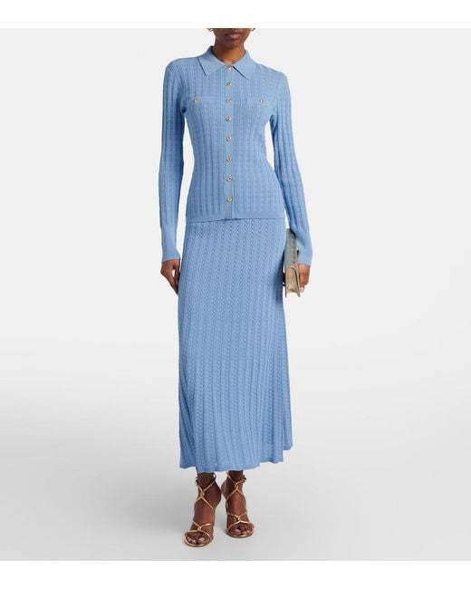 Rebecca Vallance Blue Natalie Pointelle Midi Skirt