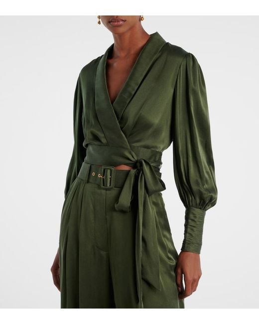 Zimmermann Green Silk Satin Wrap Top