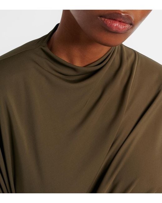 Bottega Veneta Green Gathered Crepe Jersey Maxi Dress