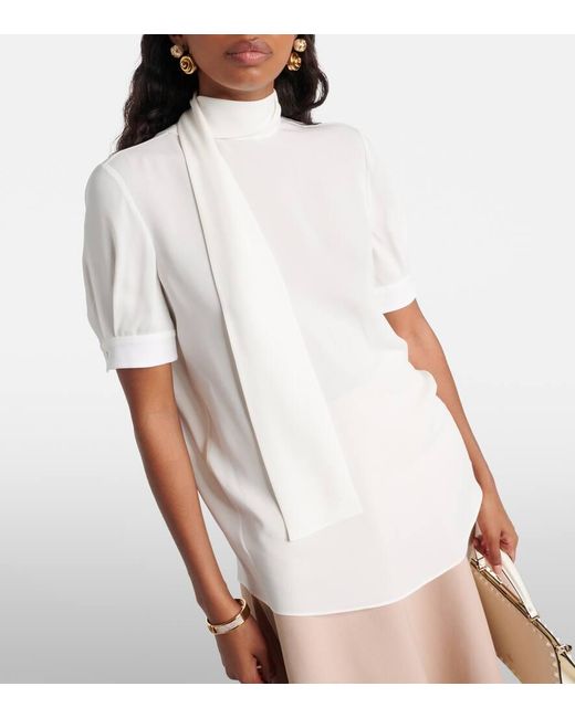 Blusa de georgette de seda Valentino de color White