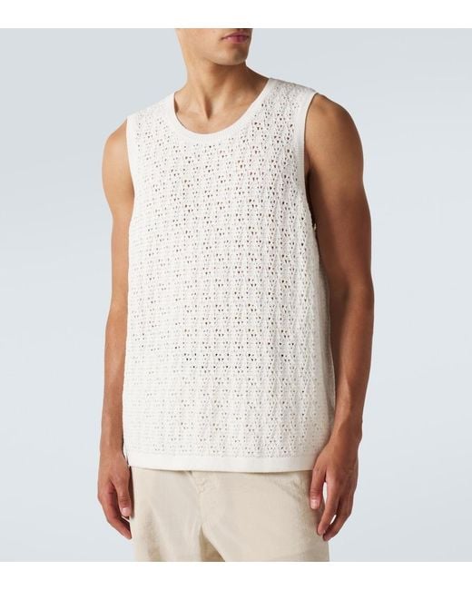 FRAME White Crochet Cotton-Blend Tank Top for men