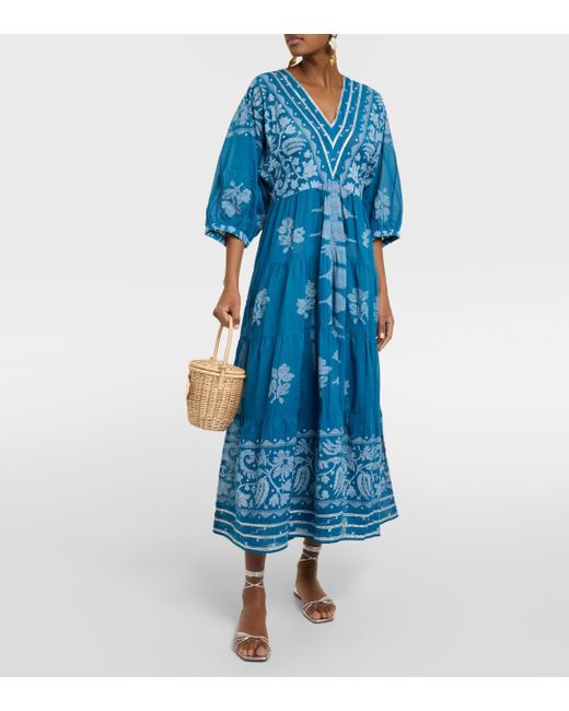 Robe longue Dhaka imprimee en coton Juliet Dunn en coloris Blue