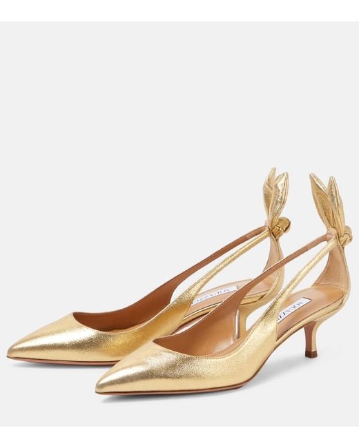 Aquazzura Natural Bow Tie Metallic Leather Pumps