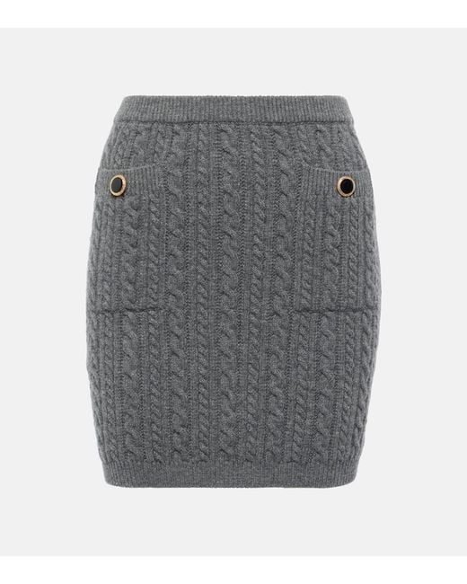 Alessandra Rich Gray Cable-Knit Wool Miniskirt