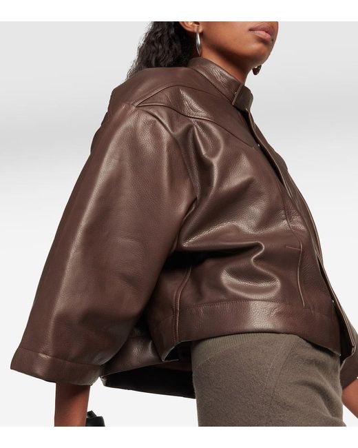 Chaqueta De Piel Cropped Rick Owens de color Brown