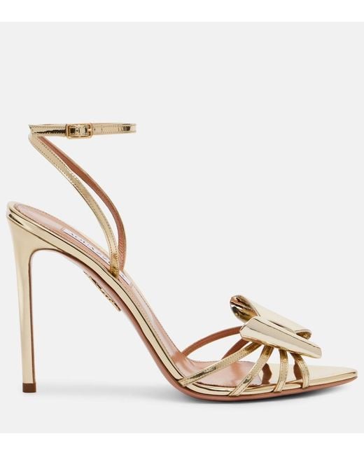 Aquazzura Metallic Tie 105 Mirrored Faux Leather Sandals