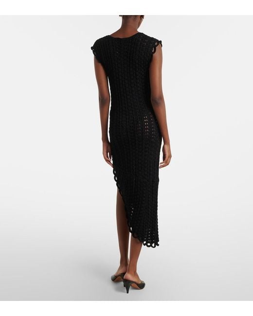 Loulou de Saison Black Malena Asymmetric Scalloped Crochet Midi Dress
