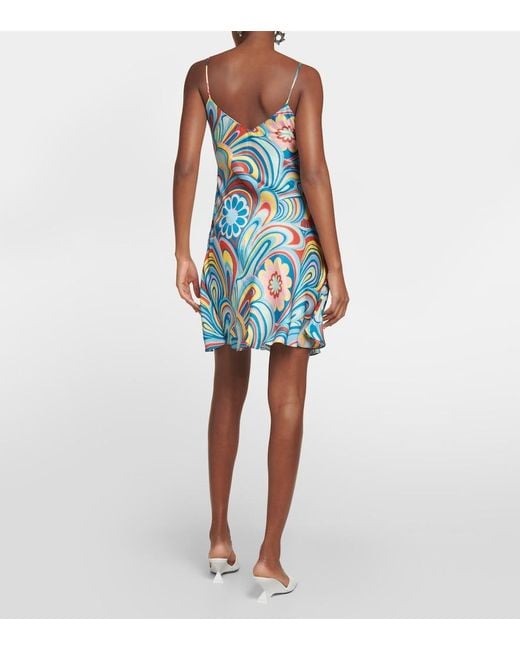 Rodarte Blue Printed Satin Slip Dress