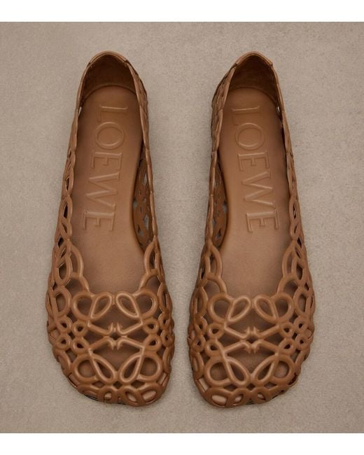 Loewe Brown Petal Anagram Leather Ballet Flats