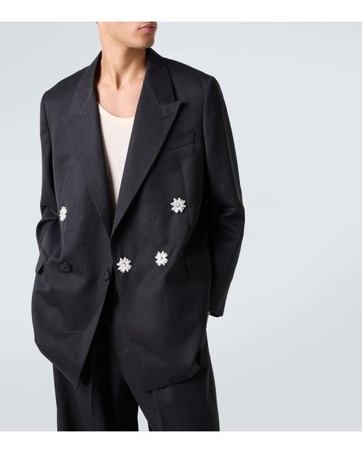 Simone Rocha Black Embellished Double-Breasted Blazer for men