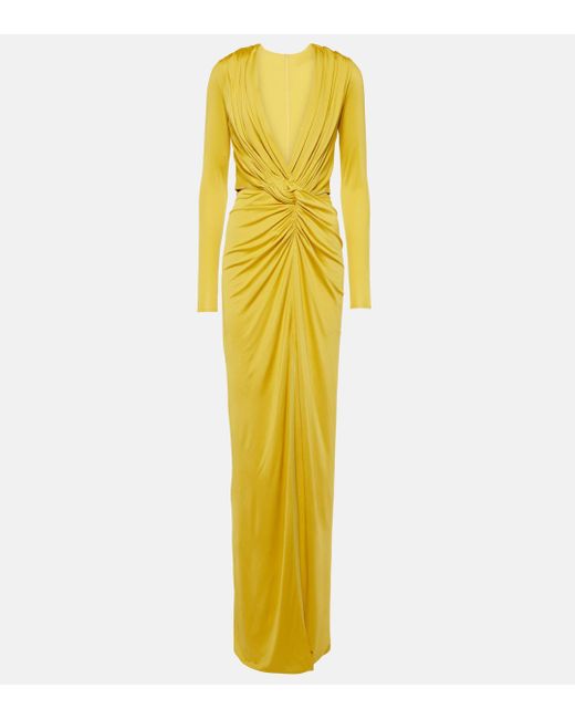 Costarellos Yellow Brienne Gathered Jersey Gown