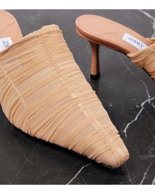 Jimmy Choo Natural Lotta 65 Ruched Tulle Mules