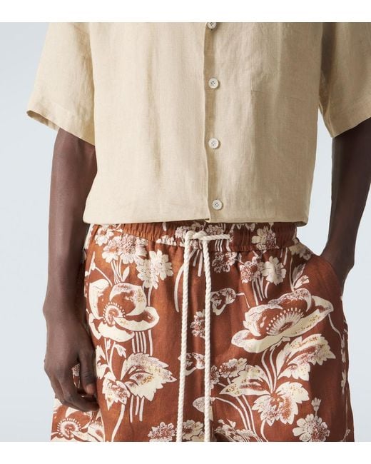 Commas Orange Floral Linen Bermuda Shorts for men