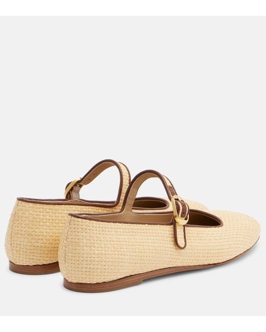 Le Monde Beryl Brown Leather-Trimmed Raffia Mary Jane Flats
