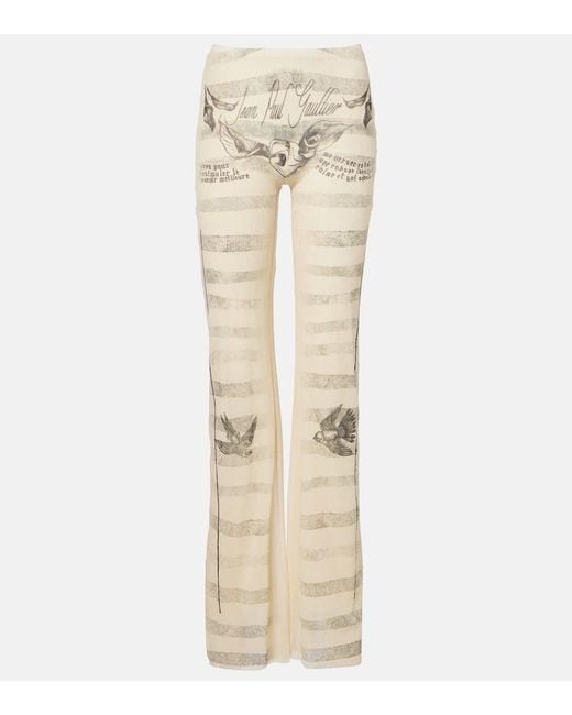 Jean Paul Gaultier Natural Trompe L'Oeil Mesh Flared Pants