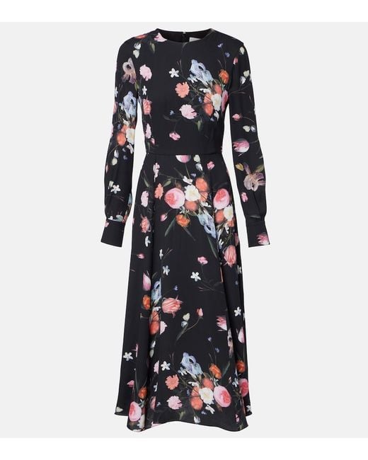 Erdem Blue Floral Crepe Midi Dress