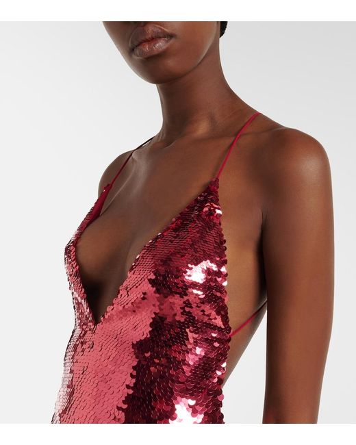 Alex Perry Red Sequined Open-Back Minidress