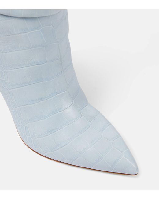 Paris Texas Blue Croc-effect Leather Knee-high Boots