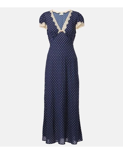 Rixo Blue Clarice Polka-Dot Maxi Dress