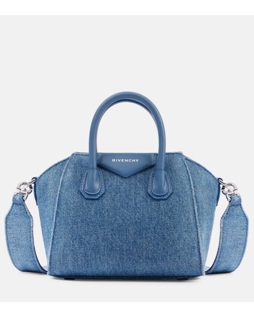Givenchy Blue Antigona Toy Leather-trimmed Denim Tote Bag