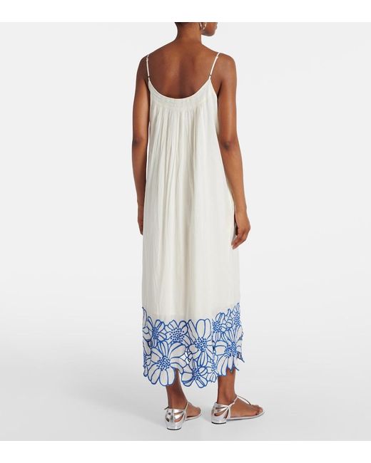 Velvet White Juliette Embroidered Cotton Midi Dress