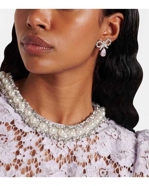 Self-Portrait White Micro Bow Embellished Earrings