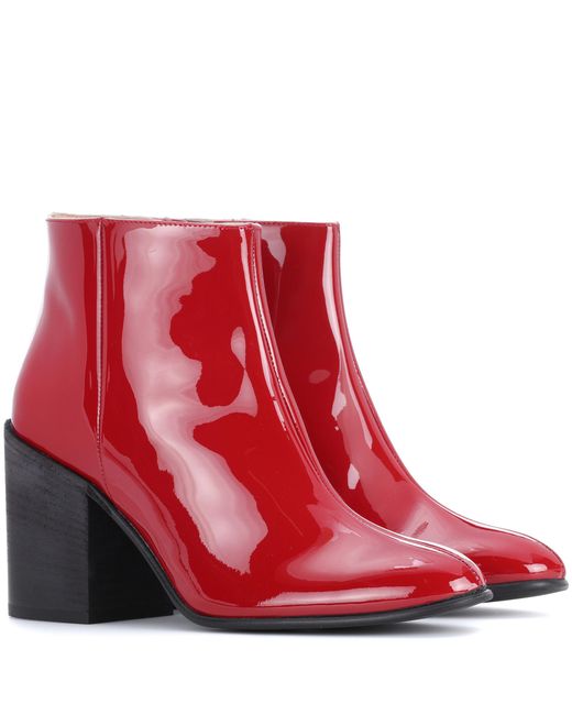 Acne Red Beth Patent Leather Ankle Boots