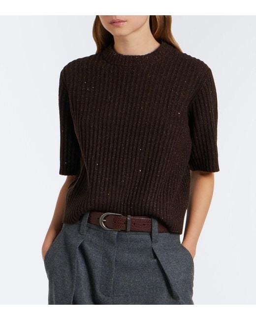 Brunello Cucinelli Black Ribbed-Knit Cashmere And Wool-Blend Sweater