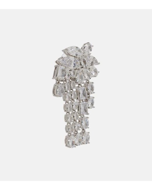 Self-Portrait White Crystal-Embellished Drop Earrings