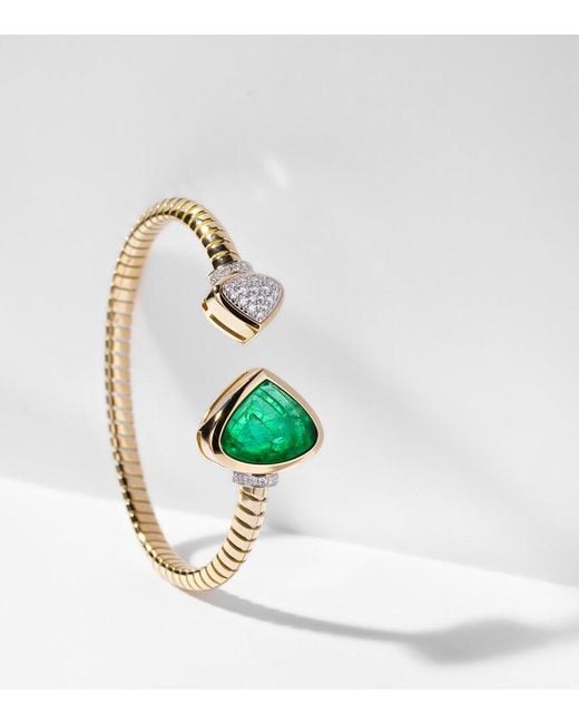 Marina B White Trisolina 18Kt Cuff Bracelet With Emerald And Diamonds