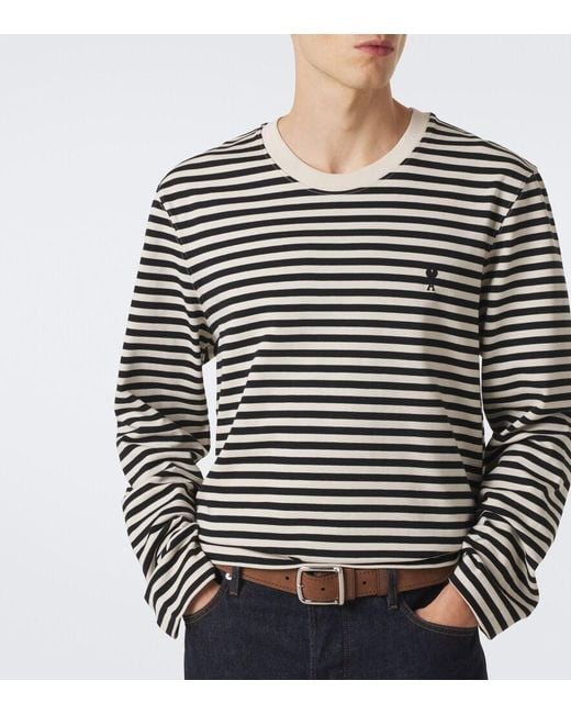 AMI Black Striped Cotton T-Shirt for men