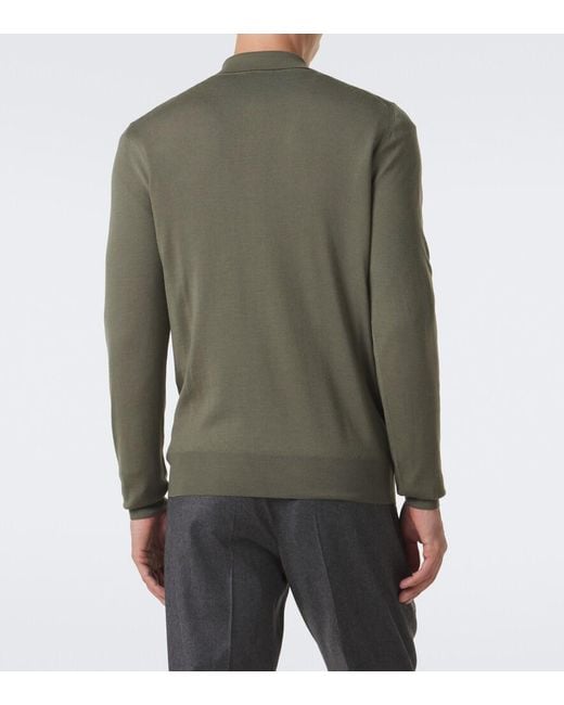 Canali Green Virgin Wool Polo Sweater for men