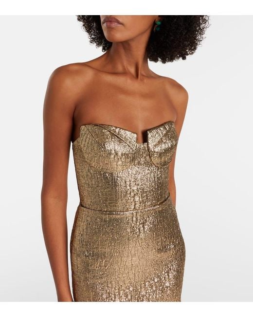 Roland Mouret Brown Lame Jacquard Bustier Gown