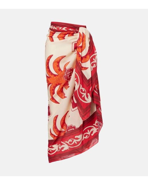 Pareo De Algodon Estampado Johanna Ortiz de color Red