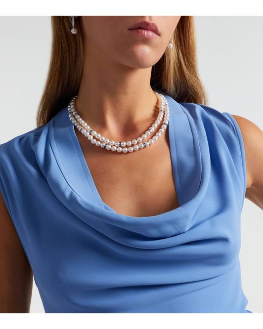 Mikimoto Metallic Halskette Aus Akoyaperlen Mit 18Kt Weissgold Und Saphiren