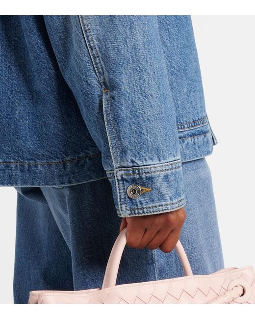 Bottega Veneta Blue Jacket With Suede Collar And Logo Patch