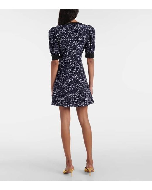 Alessandra Rich Blue Polka-Dot Printed Silk Minidress