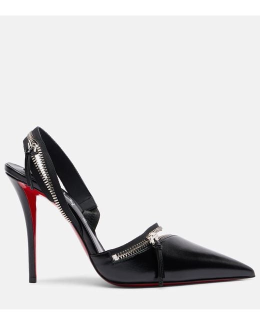 Christian Louboutin Black Slingyzip 100 Leather Slingback Pumps