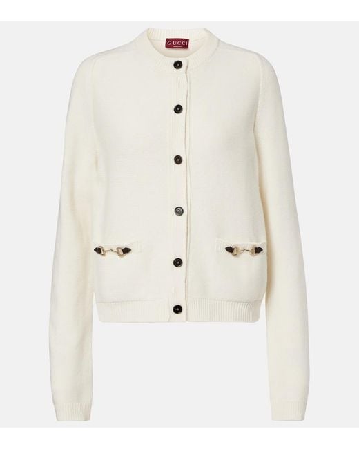 Gucci Natural Horsebit Wool And Cashmere Cardigan