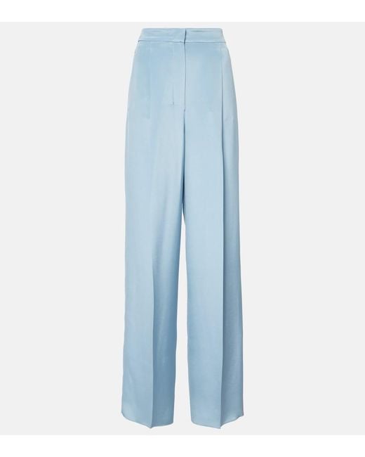Max Mara Blue Origano High-Rise Silk Wide-Leg Pants