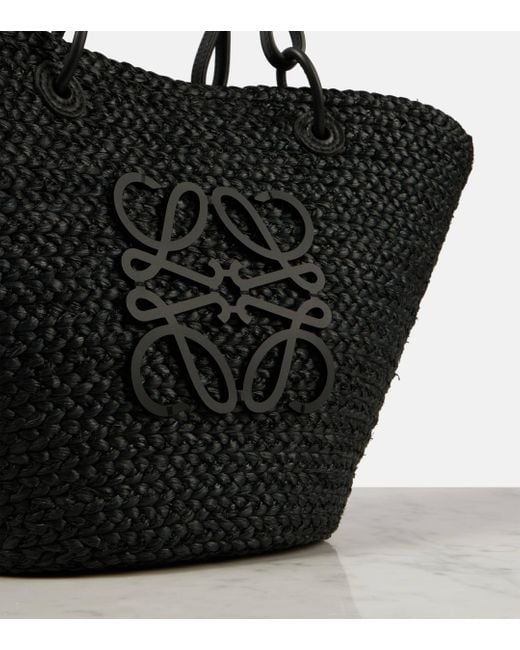 Loewe Black Medium Anagram Raffia Basket Bag