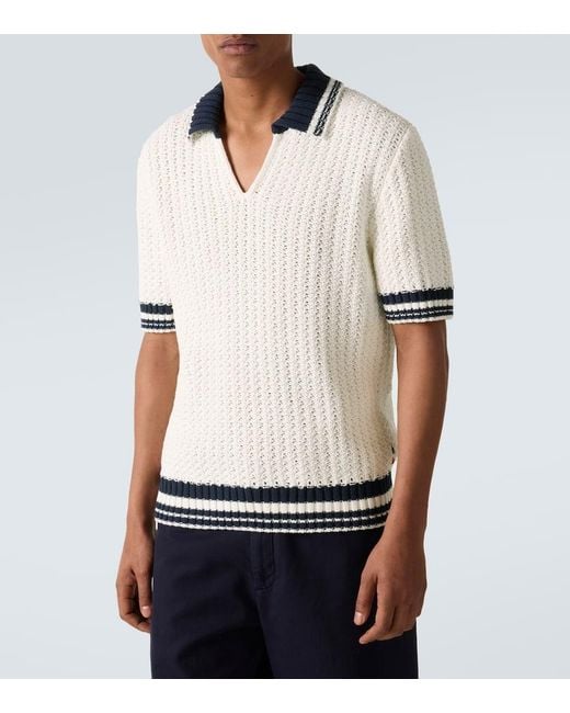 Orlebar Brown White Swift Crochet Striped Cotton Polo Shirt for men