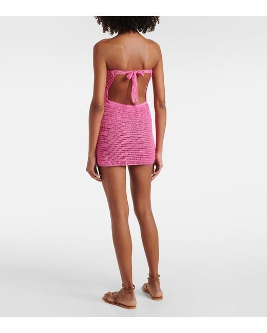 Anna Kosturova Pink Camellia Crochet Cotton Minidress